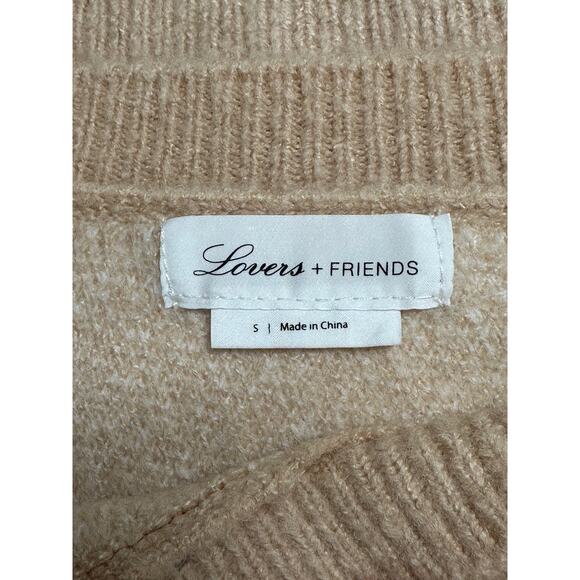 Lovers + Friends Sweater Womens Small Tan Cream Hearts Knit One Shoulder Plush - Picture 6 of 10